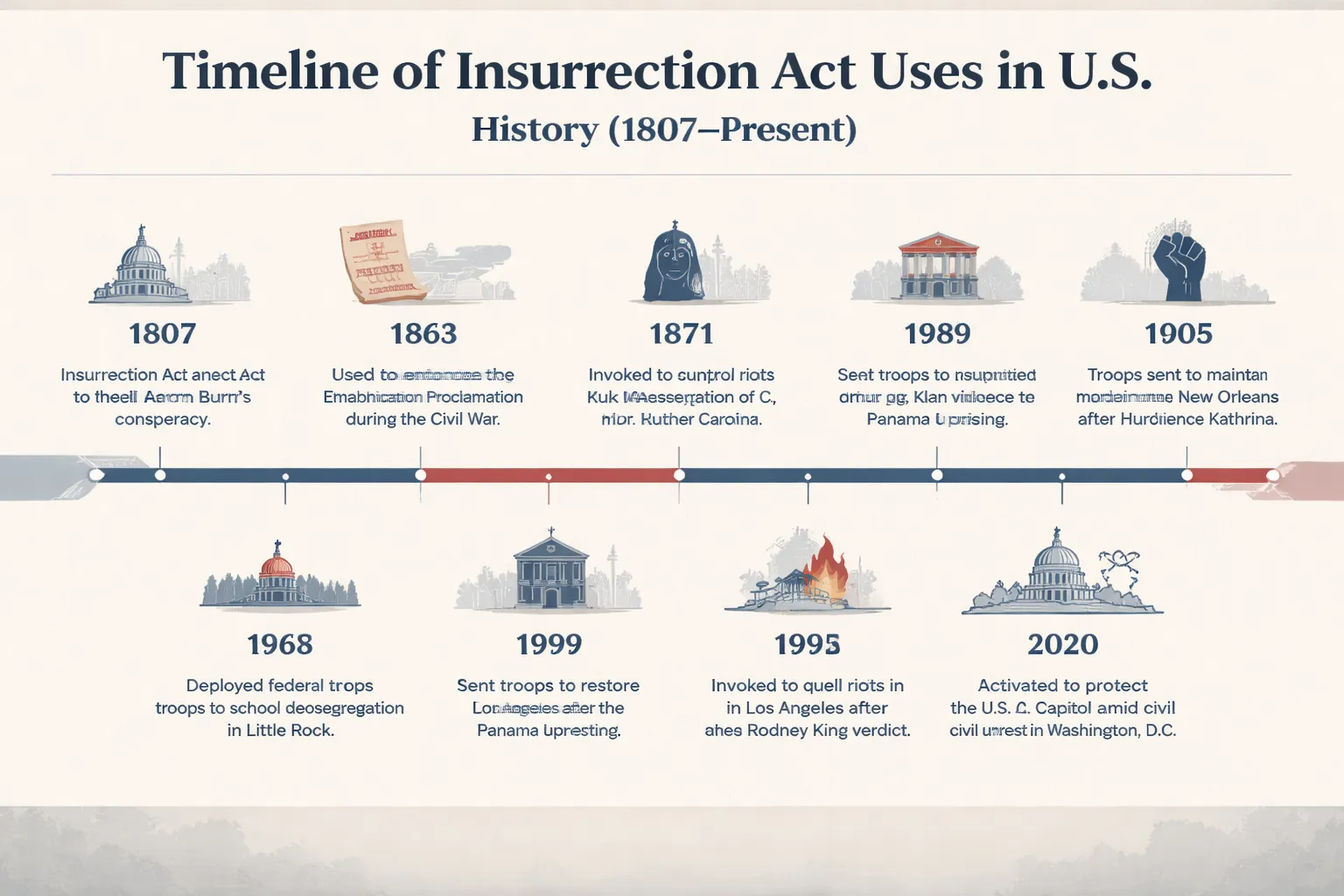 Historical timeline of the Insurrection Act of 1807 invocations